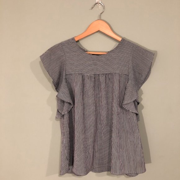 Striped Blouse with Ruffle Sleeves - Picture 1 of 6